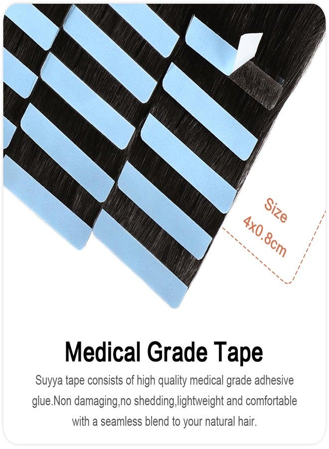 SUYYA Invisible Tape in Hair Extensions Human Hair Natural Black Seamless Injected Hand-Tied Pro Quality Virgin Human Hair 20PCS 40G/Pack Straight Tape Ins(14 inch #1B Off Black) - Image 4